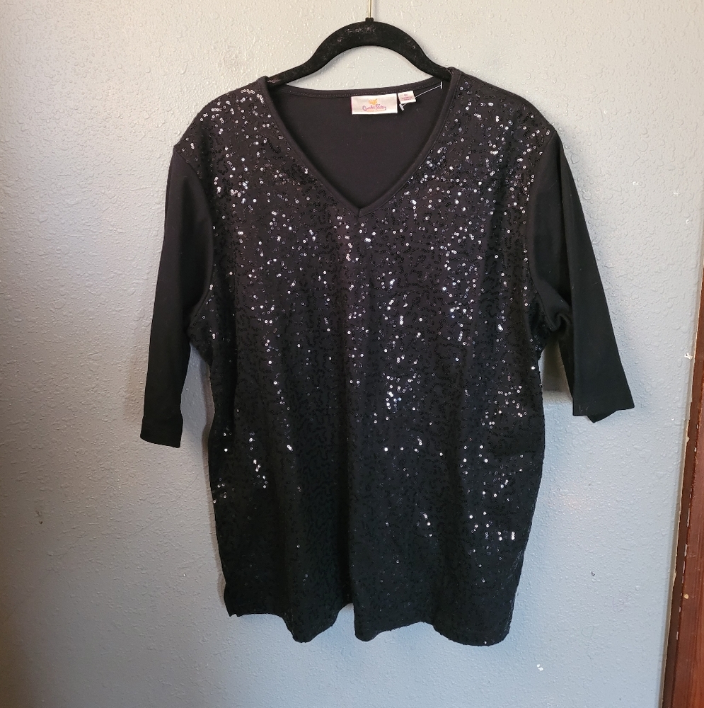Quacker Factory Black Sequin Embellished Top Wome… - image 1